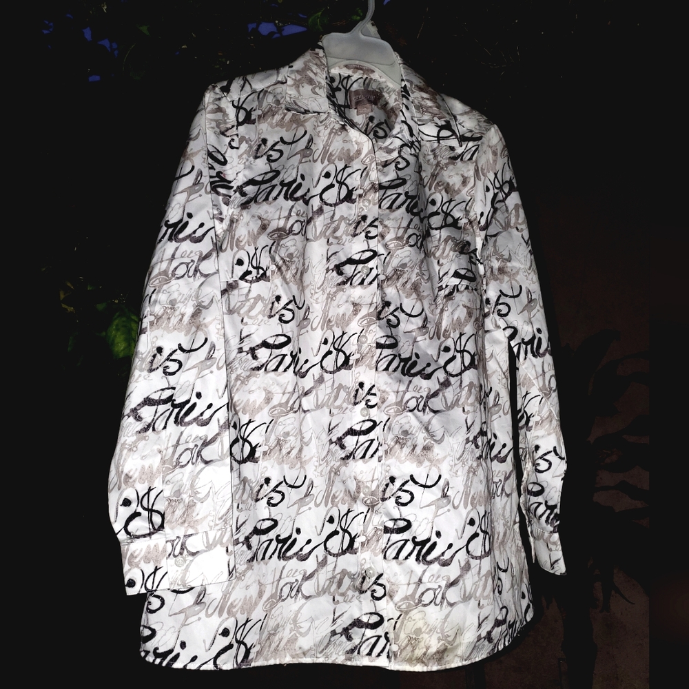 Chico's White and Black Button Down Shirt